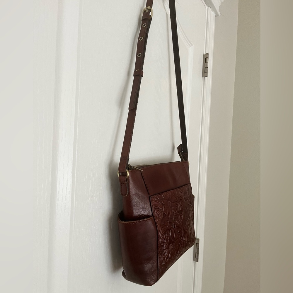 Patricia Nash Aveley British Brown Western Tooled Leather Crossbody Shoulder Bag - Picture 5 of 16